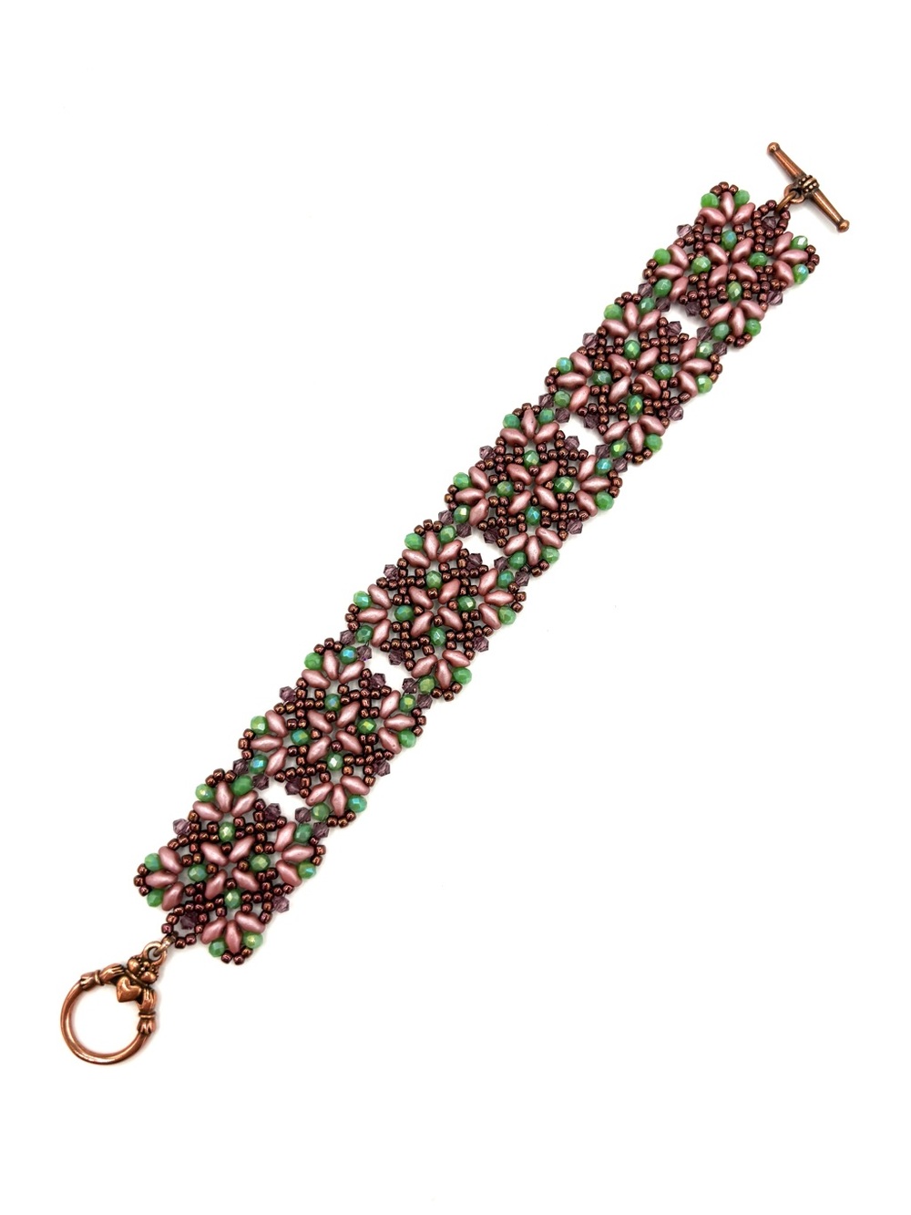 Hand Crafted Copper Pink and Green Victorian Style Bracelet - Picture 7 of 9
